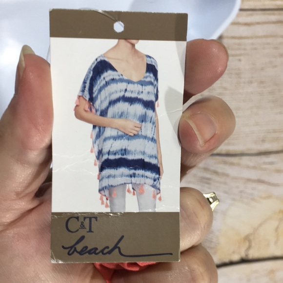 C&T beach cover up coral with lime fringe sunny - Picture 6 of 7